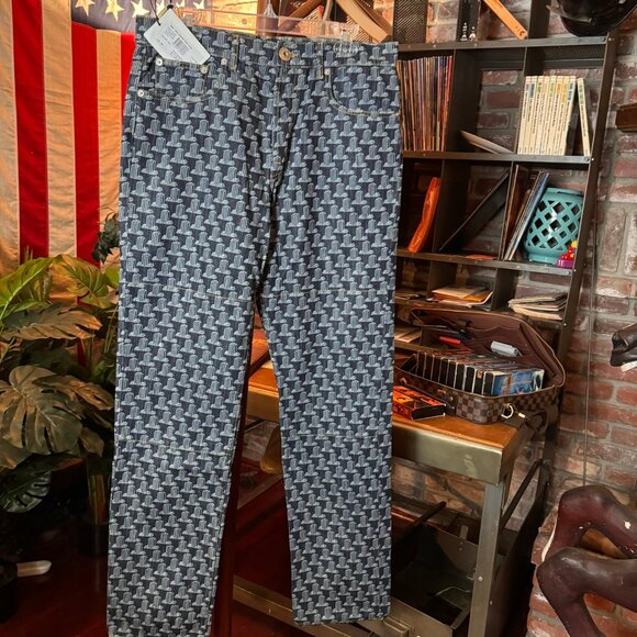$1025 LANVIN All-Over Monogram DENIM JEANS (sz 34) - Picture 2 of 13